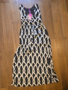 Macbeth Collection by Margaret Josephs Black and White Rope-Print Maxi Dress